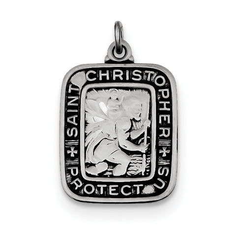 Sterling Silver Antiqued Square St. Christopher Medal Pendant QC7373 - shirin-diamonds