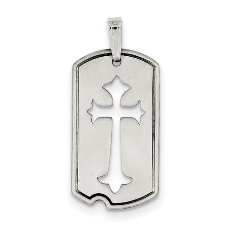 Sterling Silver Satin Antiqued Dog Tag with Cut out Cross Pendant QC7377 - shirin-diamonds