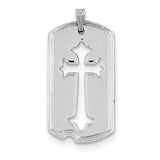 Sterling Silver Rhodium-plated Polished Dog Tag w/Cut out Cross Pendant QC7378 - shirin-diamonds