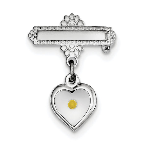 Sterling Silver Rhodium-plated Polished Heart w/Epoxy Mustard Seed Pin - shirin-diamonds