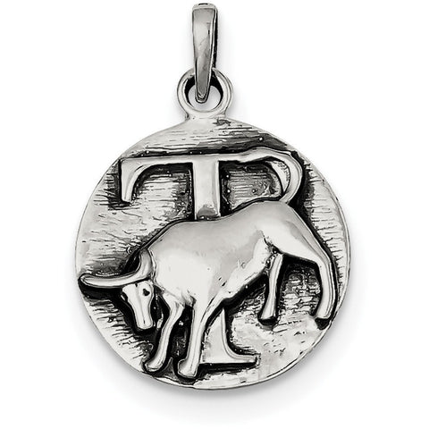 Sterling Silver Polished Antique Finish Taurus Horoscope Pendant QC7413 - shirin-diamonds