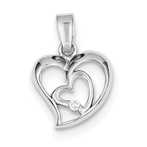 Sterling Silver Rhodium Plated CZ Open Double Heart Pendant QC7435 - shirin-diamonds