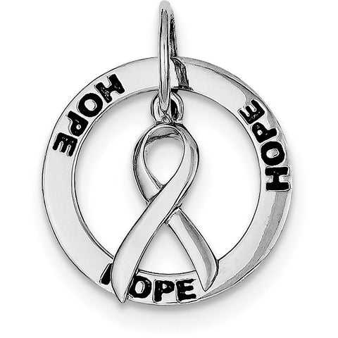 Sterling Silver Rhod Plated Hope Circle & Cancer Awareness Ribbon Pendant QC7500 - shirin-diamonds