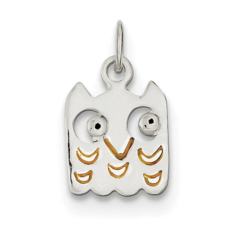 Sterling Silver Yellow Enameled Owl Charm - shirin-diamonds