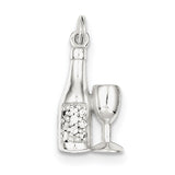 Sterling Silver CZ Wine/Champagne Bottle/Glass Charm Pendant QC7708 - shirin-diamonds