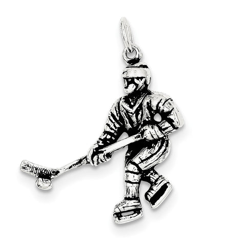 Sterling Silver Antiqued Hockey Player Charm QC7817 - shirin-diamonds