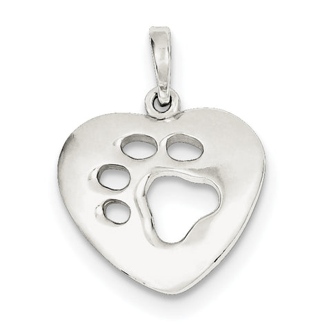 Sterling Silver Polished Heart with Paw Print Pendant QC7819 - shirin-diamonds
