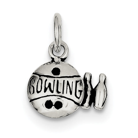 Sterling Silver Antiqued Bowling Ball and Pins Charm QC7916 - shirin-diamonds