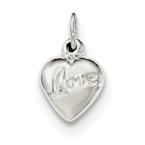 Sterling Silver Polished LOVE Reversible Puff Heart Charm QC8093 - shirin-diamonds