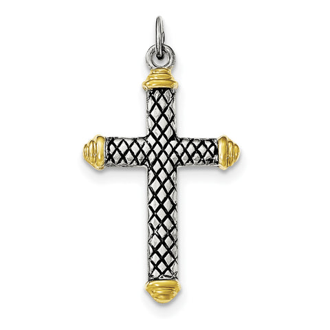 Sterling Silver, Gold-tone, Blk Rhod Criss Cross Design Cross Pendant QC8129 - shirin-diamonds