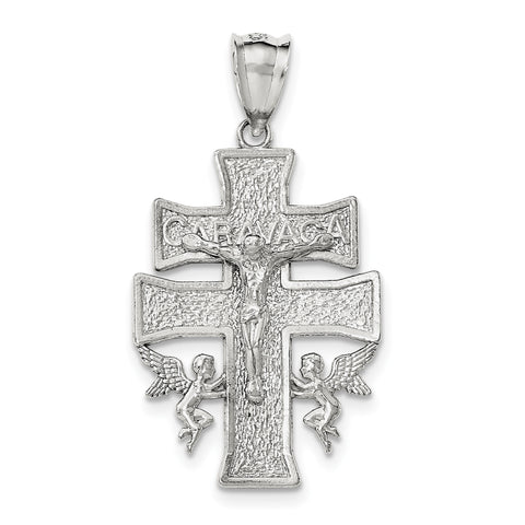 Sterling Silver Polished Large Caravaca INRI Crucifix Cross Pendant QC8137 - shirin-diamonds