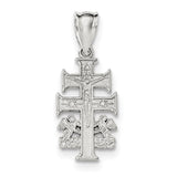 Sterling Silver Polished Caravaca Double Cross w/Angels Crucifix Pendant QC8141 - shirin-diamonds