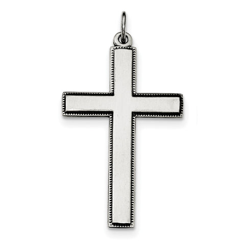 Sterling Silver Oxidized Cross w/ Prayer on Back Pendant QC8147 - shirin-diamonds