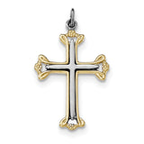 Sterling Silver Rhodium-plated & Gold-tone Cross Pendant QC8159 - shirin-diamonds