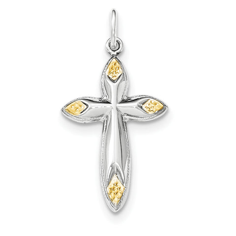 Sterling Silver & Gold-tone Hollow Cross Pendant QC8162 - shirin-diamonds