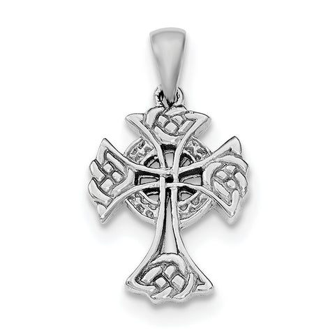 Sterling Silver Rhodium-plated Polished Celtic Cross Pendant QC8184 - shirin-diamonds