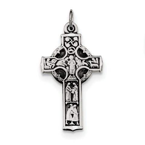 Sterling Silver Antiqued Celtic Cross w/Biblical Figures QC8186 - shirin-diamonds