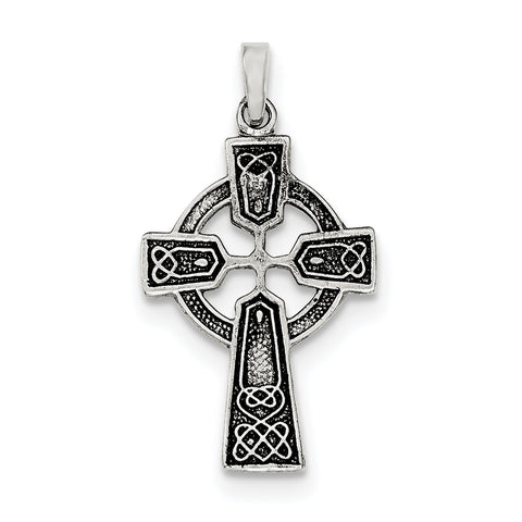 Sterling Silver Polished and Antiqued Celtic Cross Pendant QC8191 - shirin-diamonds