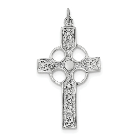 Sterling Silver Rhodium-plated Polished Celtic Cross Pendant QC8198 - shirin-diamonds