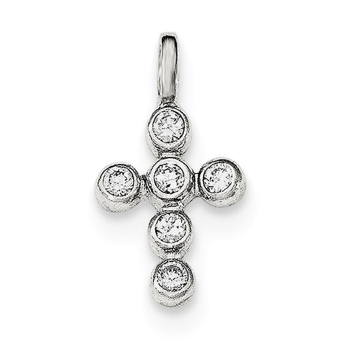 Sterling Silver Polished Cross CZ Charm QC8210 - shirin-diamonds