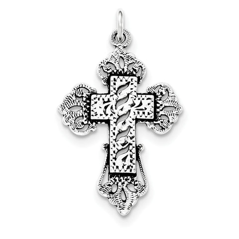 Sterling Silver Antiqued & Textured Designed Edges Cross Pendant QC8222 - shirin-diamonds
