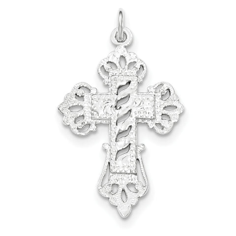 Sterling Silver Polished & Textured Designed Edges Cross Pendant QC8223 - shirin-diamonds