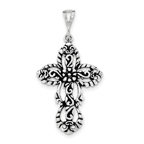 Sterling Silver Antiqued Large Cut-out Cross Pendant QC8237 - shirin-diamonds