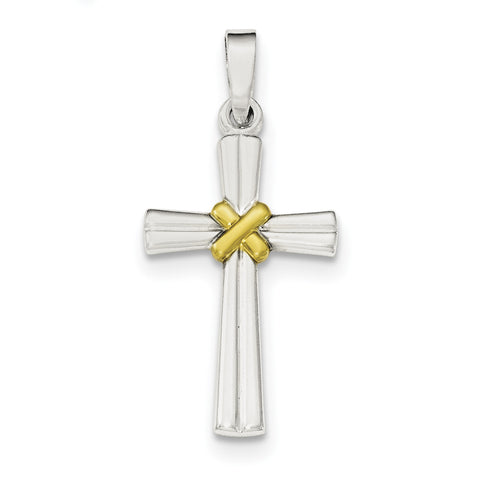 Sterling Silver & Gold-tone Polished Latin Cross Pendant QC8256 - shirin-diamonds