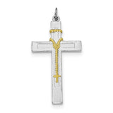 Sterling Silver Rhodium-plated & Gold-tone Rosary on Cross Pendant QC8259 - shirin-diamonds