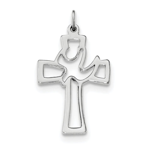 Sterling Silver Rhodium-plated Polished Cut-out Dove Cross Pendant QC8272 - shirin-diamonds