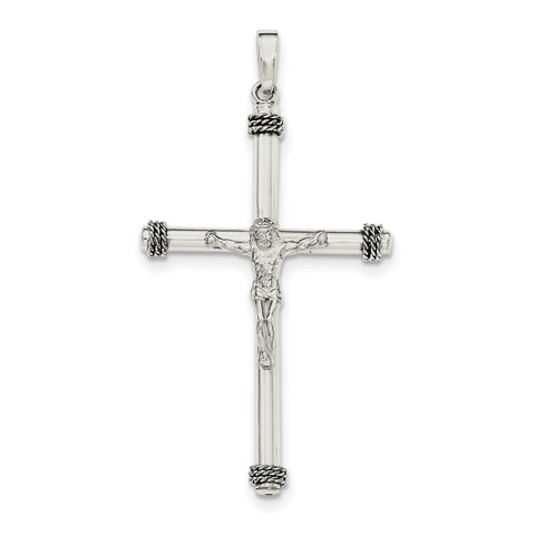 Sterling Silver Polished Textured Hollow Crucifix Pendant QC8282 - shirin-diamonds