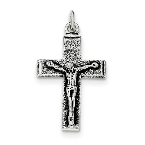 Sterling Silver Antiqued Squared Cross Crucifix Pendant QC8288 - shirin-diamonds