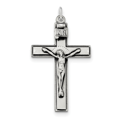 Sterling Silver INRI Crucifix Cross w/ Prayer Pendant QC8289 - shirin-diamonds
