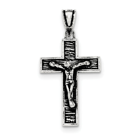 Sterling Silver Antiqued Box Cross Crucifix Pendant QC8291 - shirin-diamonds