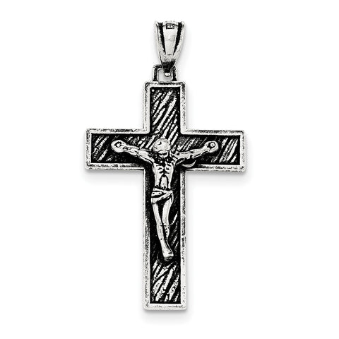 Sterling Silver Antiqued Large Box Cross Crucifix Pendant QC8295 - shirin-diamonds