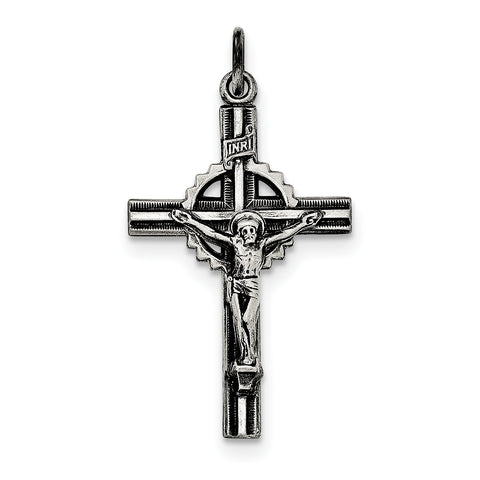 Sterling Silver Antiqued, Textured and Polished INRI Crucifix Pendant QC8307 - shirin-diamonds