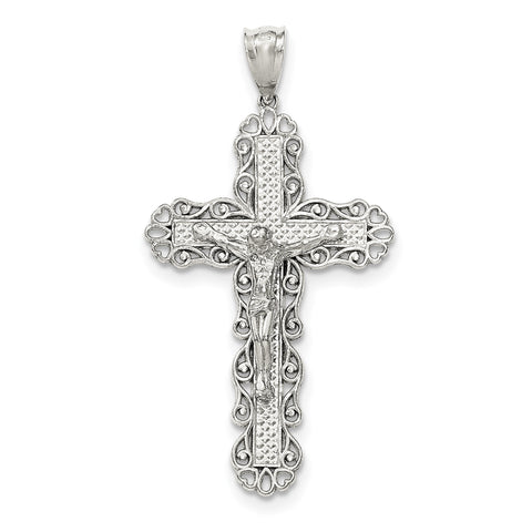 Sterling Silver Polished Filigree Cross INRI Crucifix Pendant QC8322 - shirin-diamonds