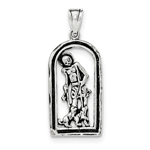 Sterling Silver Antiqued St. Lazarus in Frame Pendant QC8342 - shirin-diamonds
