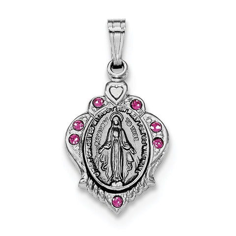 Sterling Silver Rhodium-plated Polished Miraculous Pink CZ Pendant QC8365 - shirin-diamonds
