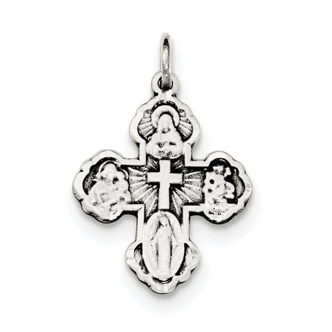 Sterling Silver Antiqued Mini 4-way Medal Cross Pendant QC8385 - shirin-diamonds