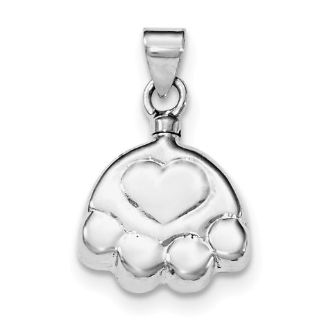 Sterling Silver Rhodium-plated Polished Puppy Paw Ash Holder Pendant - shirin-diamonds
