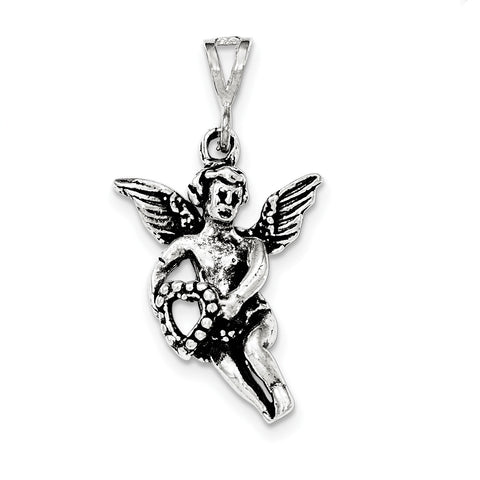 Sterling Silver Antiqued & Textured Flying Angel w/Heart Pendant QC8409 - shirin-diamonds