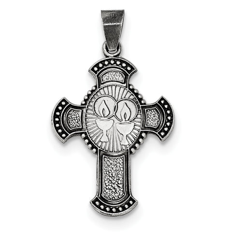 Sterling Silver Antiqued, Textured and Brushed Religious Cross Pendant QC8432 - shirin-diamonds