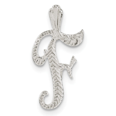 Sterling Silver Polished & Textured Letter F Chain Slide - shirin-diamonds