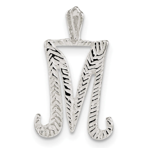 Sterling Silver Polished & Textured Letter M Chain Slide - shirin-diamonds