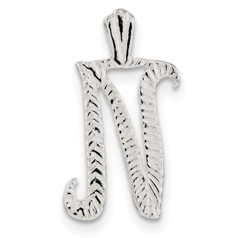 Sterling Silver Polished & Textured Letter N Chain Slide - shirin-diamonds