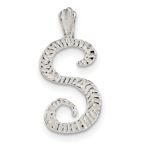 Sterling Silver Polished & Textured Letter S Chain Slide - shirin-diamonds