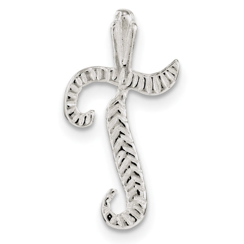 Sterling Silver Polished & Textured Letter T Chain Slide - shirin-diamonds