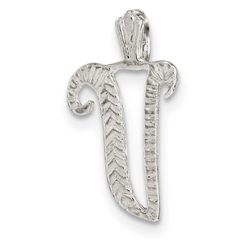 Sterling Silver Polished & Textured Letter V Chain Slide - shirin-diamonds