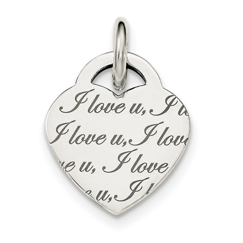 Sterling Silver Polished 'I Love u' Engraved Heart Pendant QC8470 - shirin-diamonds